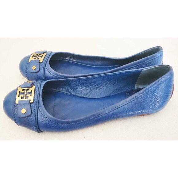 Tory Burch Women's Clines Blue Gold Logo Flats Ballet Flat Shoes 8M - Picture 4 of 11